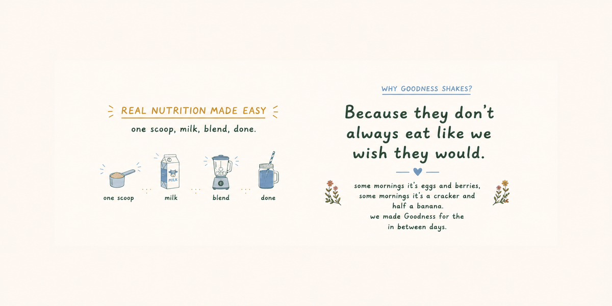 kids' nutrition and healthy eating. 'REAL NUTRITION MADE EASY' one scoop, milk, blend, and done.